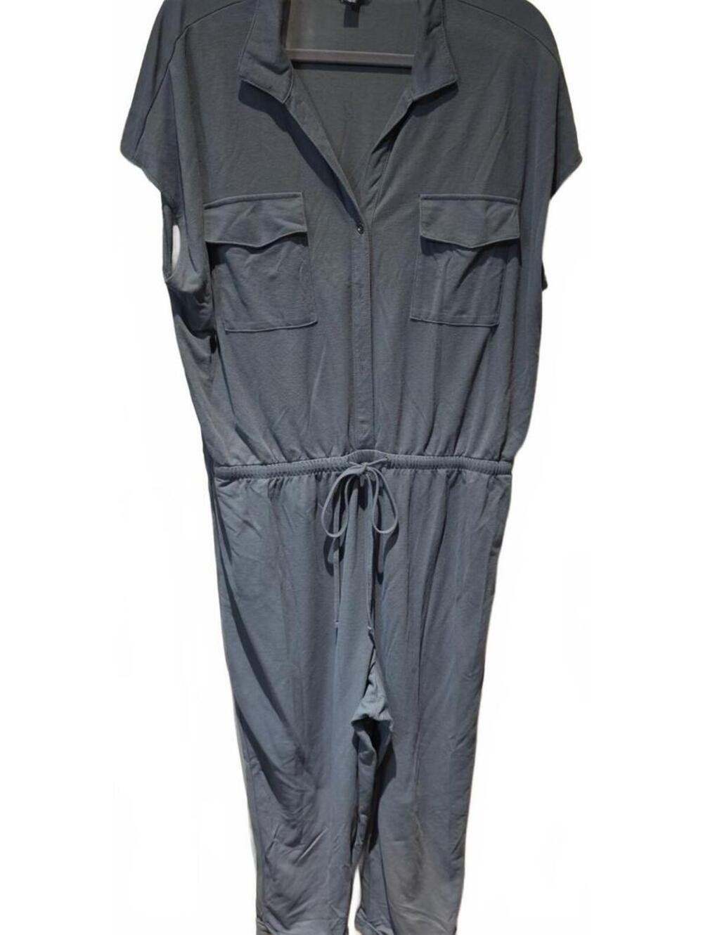 Rock & Republic Pant Suit Jumpsuit XXL Grey Desert Sand Cuffed Drawstring Waist